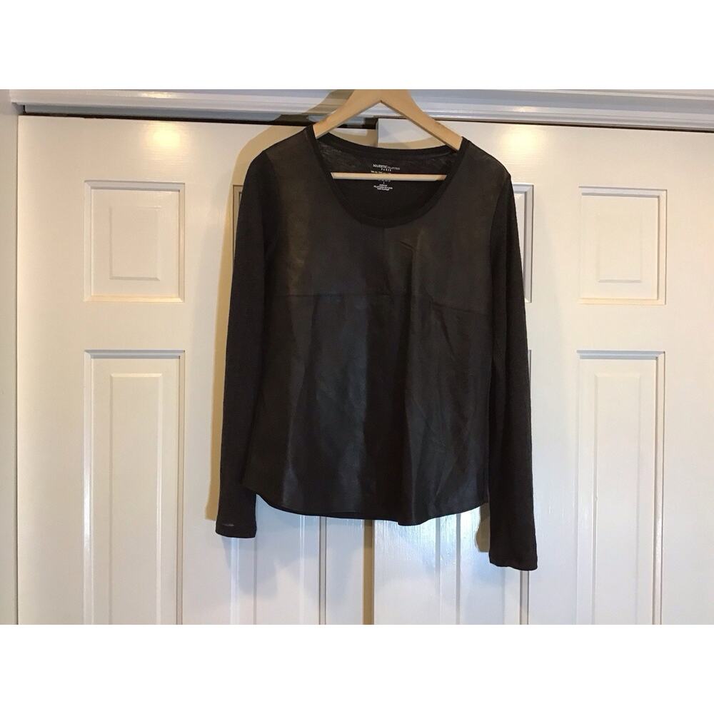 Majestic Filatures Black Leather Cashmere/Silk Sz2-S Luxury Goth Edgy Upscale